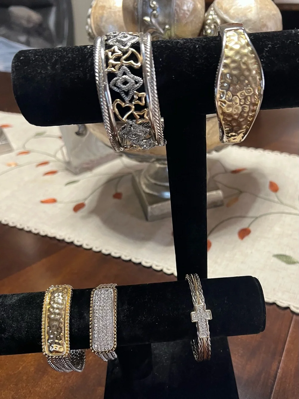 Two-Tone Silver and Gold Heart & Star Cable Cuff Bracelet LOT!